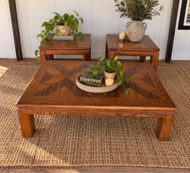 3-Piece Rustic Wood Coffee & End Table Set