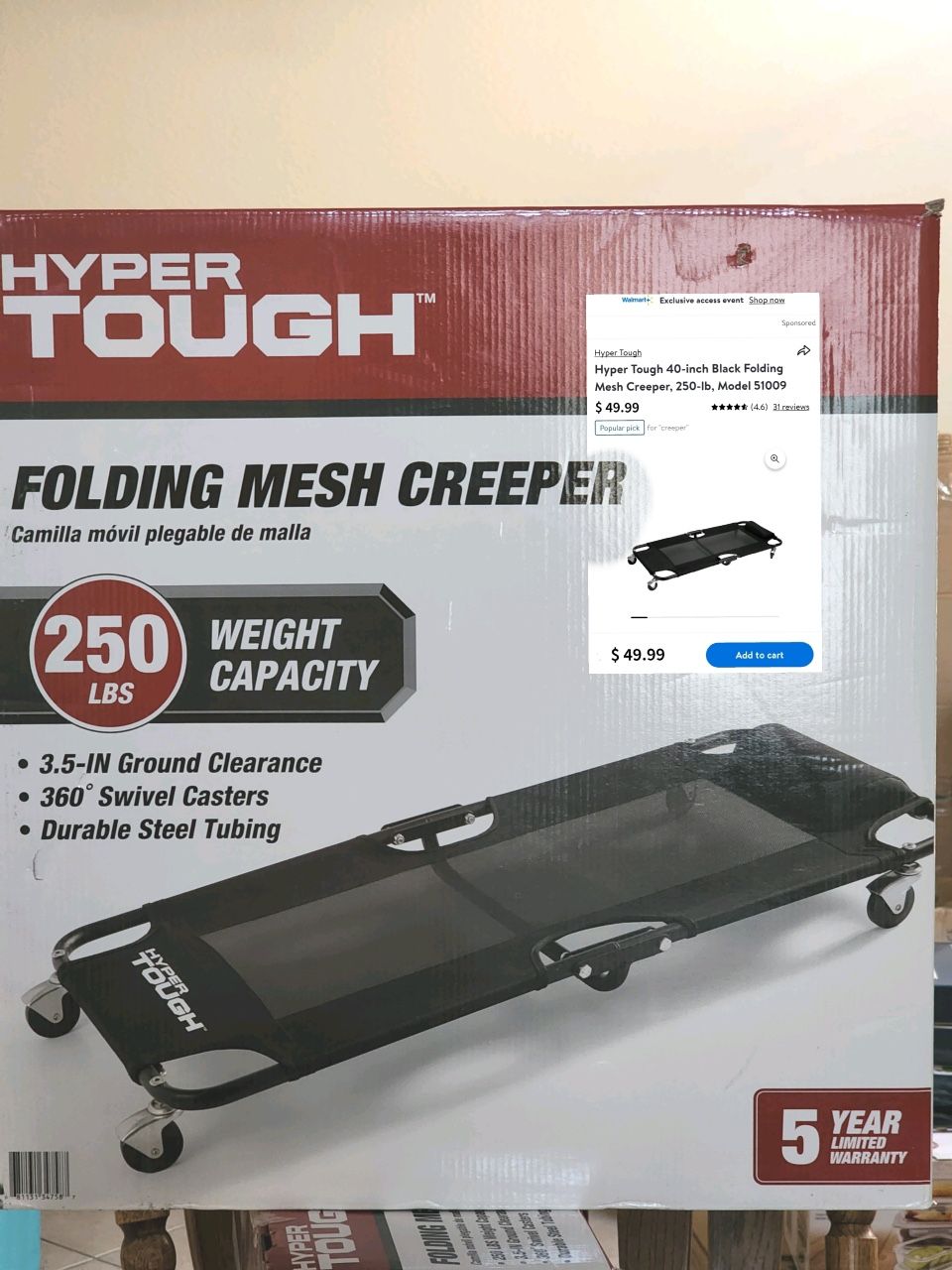 Hyper Tough 40-inch Black Folding Mesh Creeper