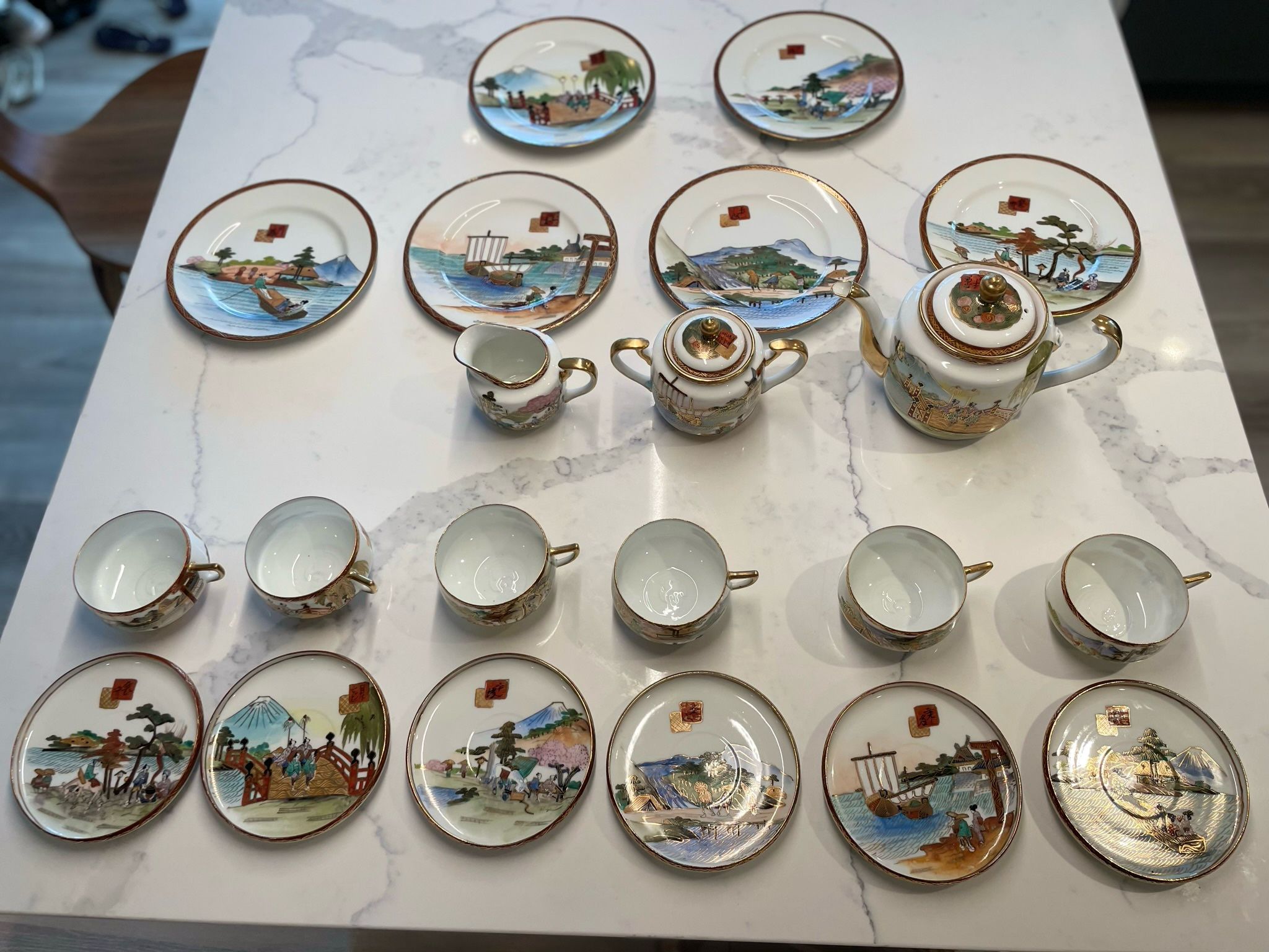 21 Piece Japanese Lithophane China Tea Set