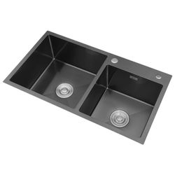 New -32" Black Stainless Steel Kitchen Sink Double Bowls Drop-In Sink With Drain And Overflow