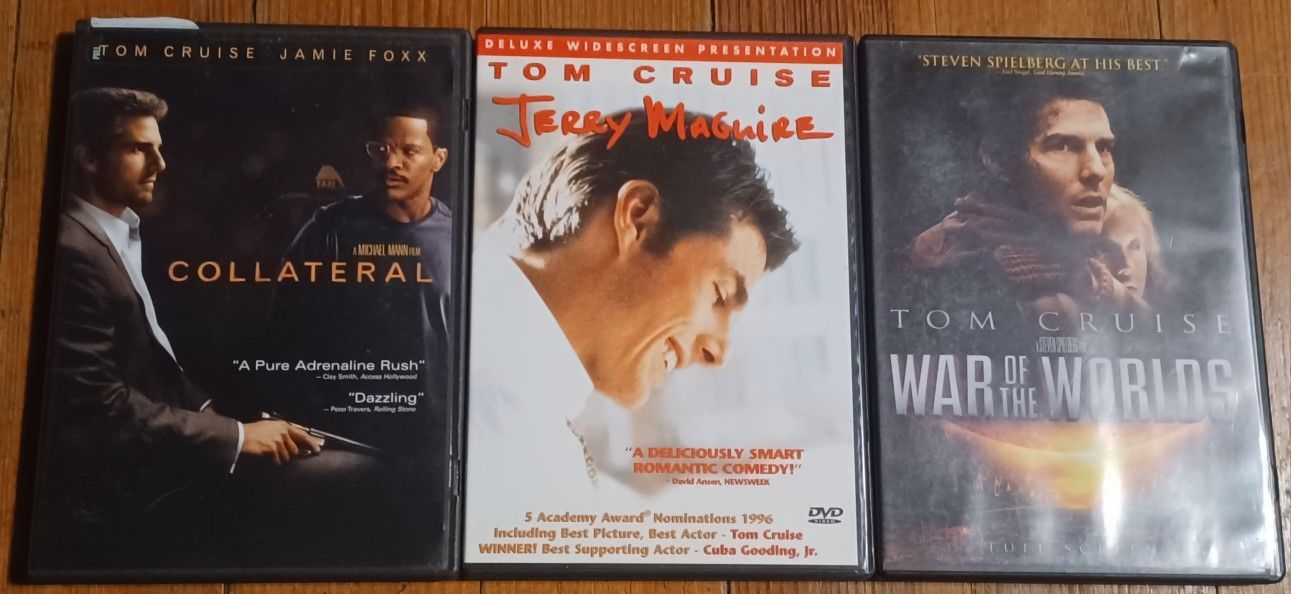 Tom Cruise 3 Movie DVD Lot War Worlds Jerry Maguire Collateral Movie Star Action