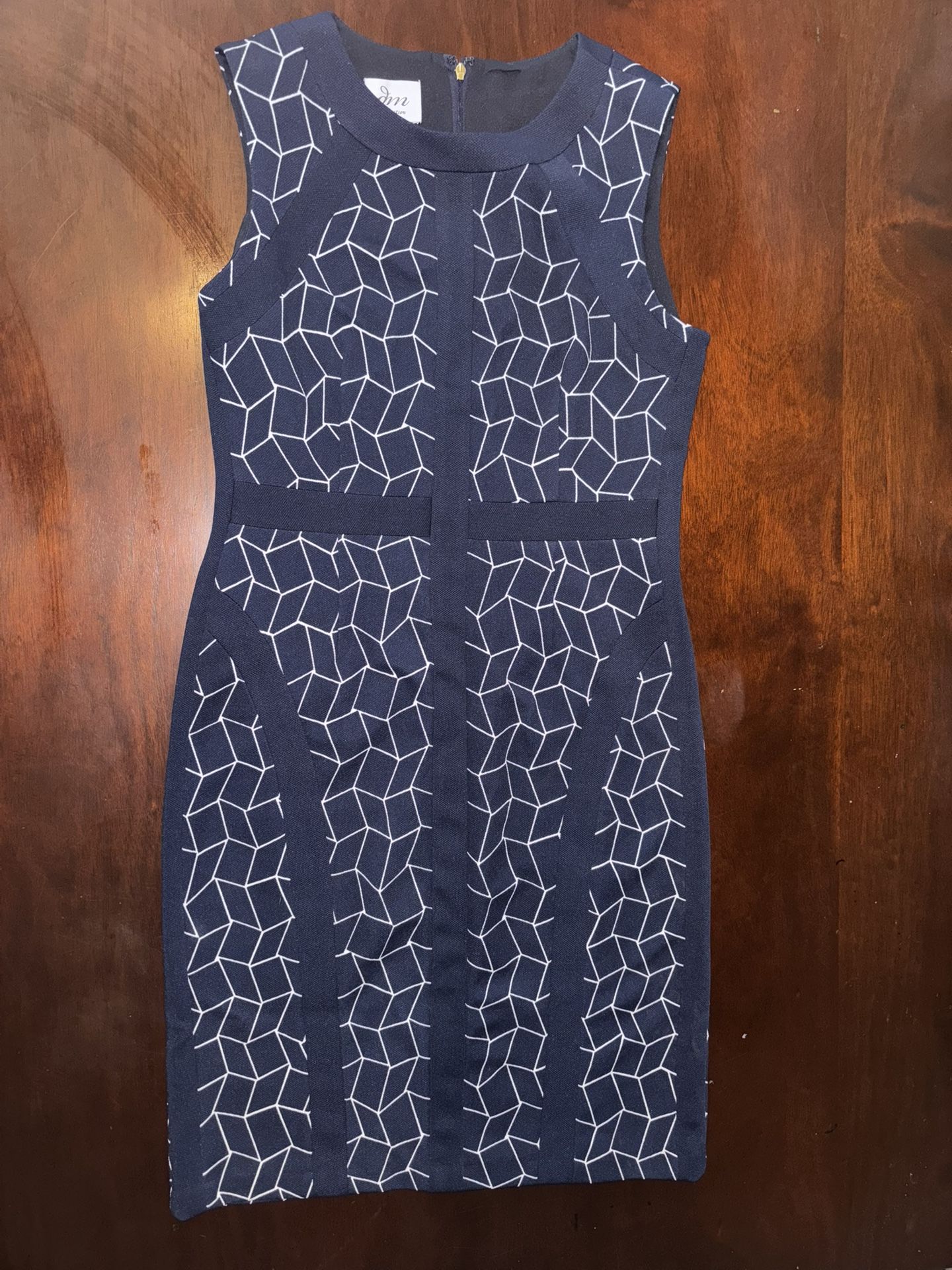 DM Collection Stitch Fix Women’s Size 10 Sunni Sheath Dress Navy White Geometric