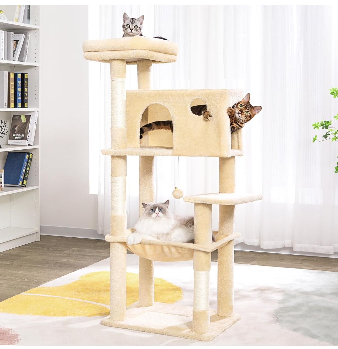 Cat Tree Tall Cat Tower with Large Hammock Super Spacious Condo and Wide Padded Perch Scratching Posts and Pad for Indoor Cats-Large Grey