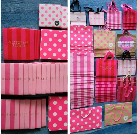 83 Piece Victorias Secret Boxes & Gift Bags PINK Stripes Polka Dot NEW