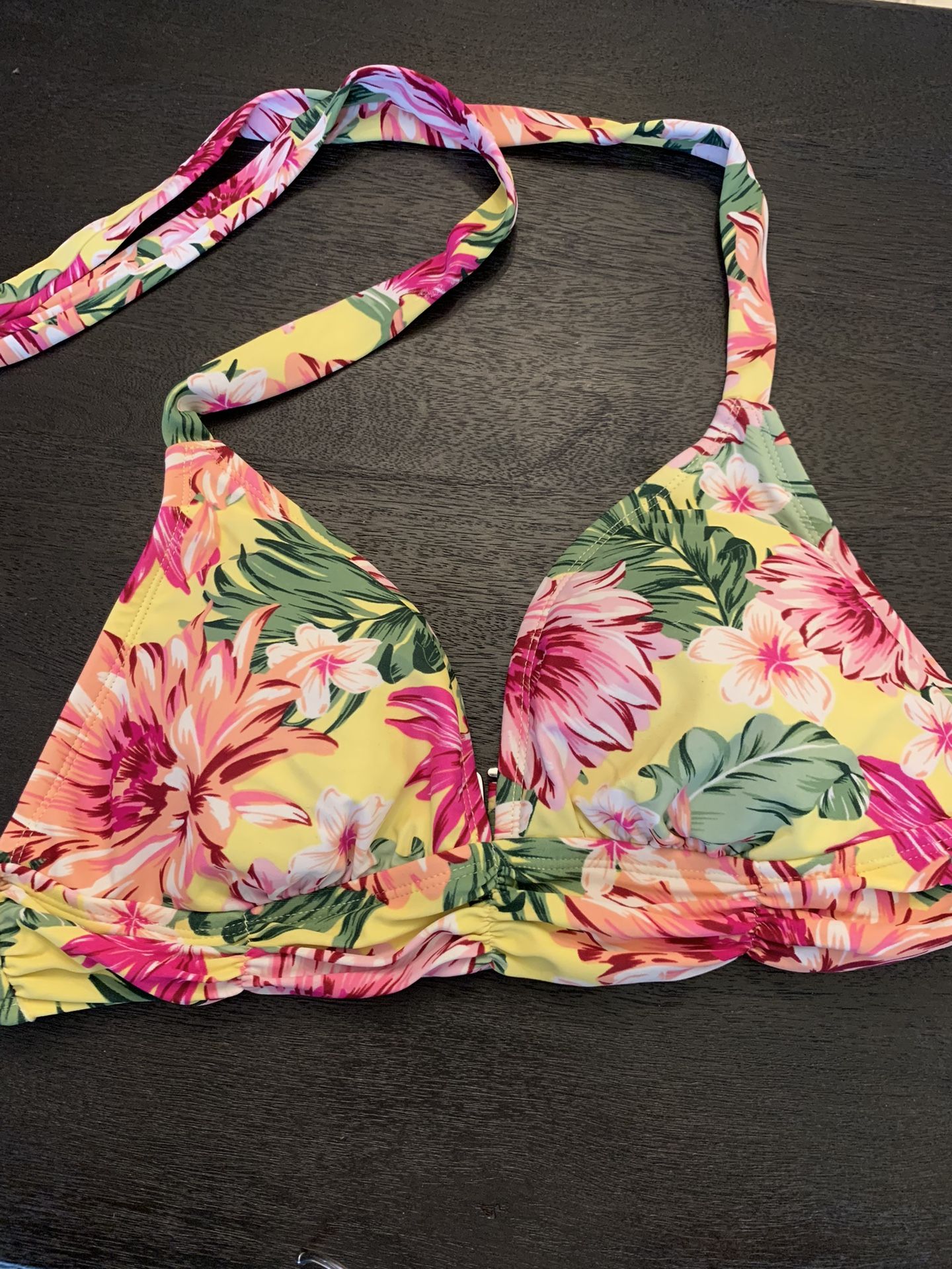 Target Kona Sol Women’s bikini swim halter top yellow pink floral size Med