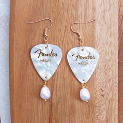 Gender Guitar Pick Earrings Freshwater Pearls Hypoallergenic 