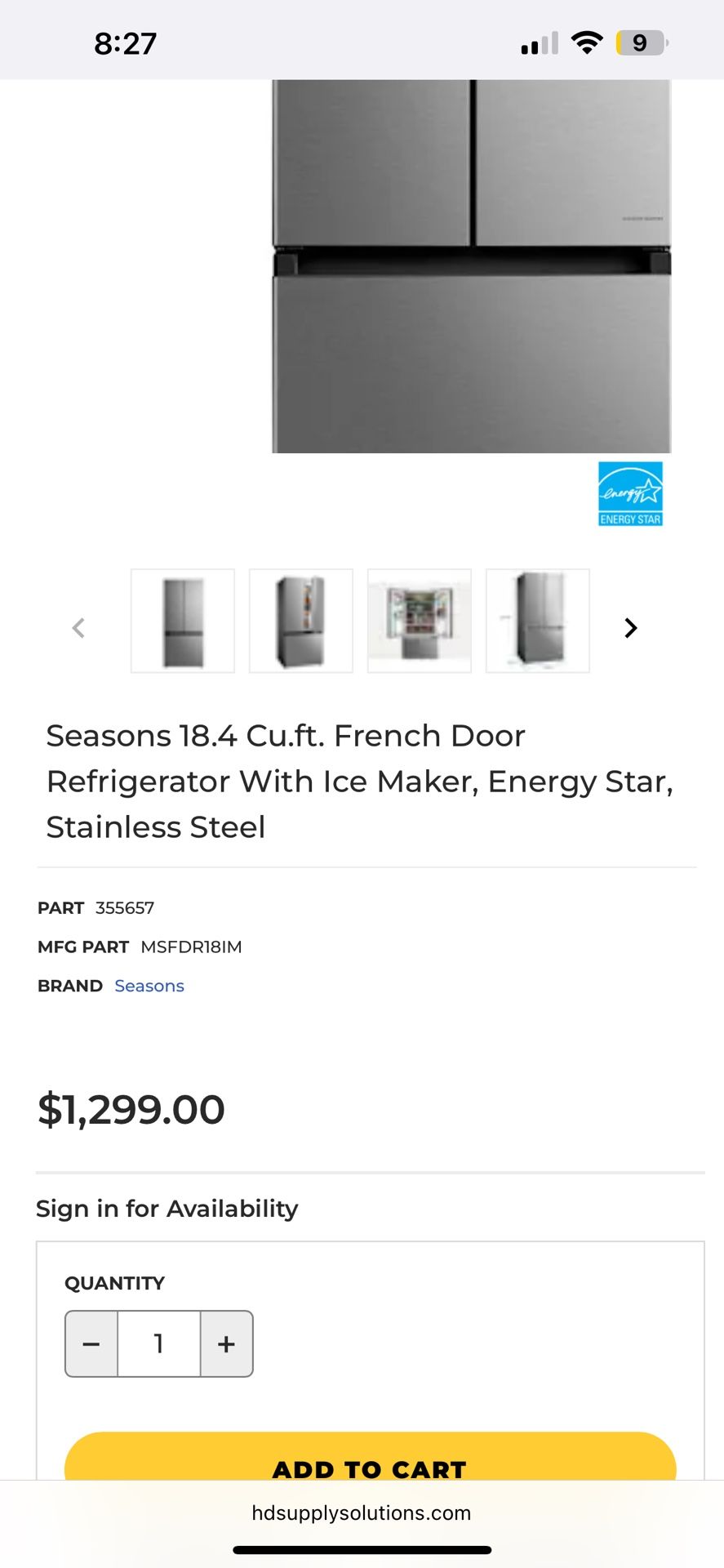 Brand New French Door Stainless Steel Refrigerator