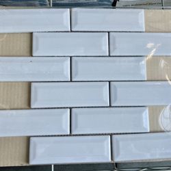 Highland Park Whisper White Handcrafted Ceramic Mosaic - 2" x 6" Beveled Brick