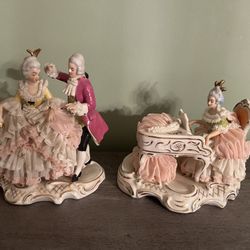 Vintage Dresden Lace Figurine, Gentleman and Lady, 5.5", Antique Dresden German Lace LADY pianist unique, rare, $200 each 