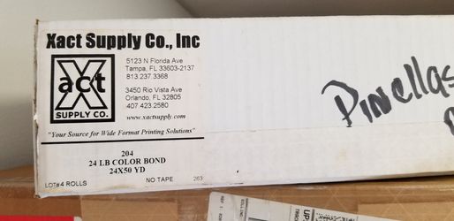 XACT SUPPLY COMPANY Inc. Inkjet Printer Roll Paper 1- Carton 4 Rolls per carton. 24 lb. Inkjet Bond 24" x 150"