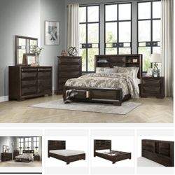 Chesky Bookcase Storage Platform Bedroom Set  ( Queen, king, twin, full bedroom set - bed frame- tall dresser, nightstand and chest, mattress options