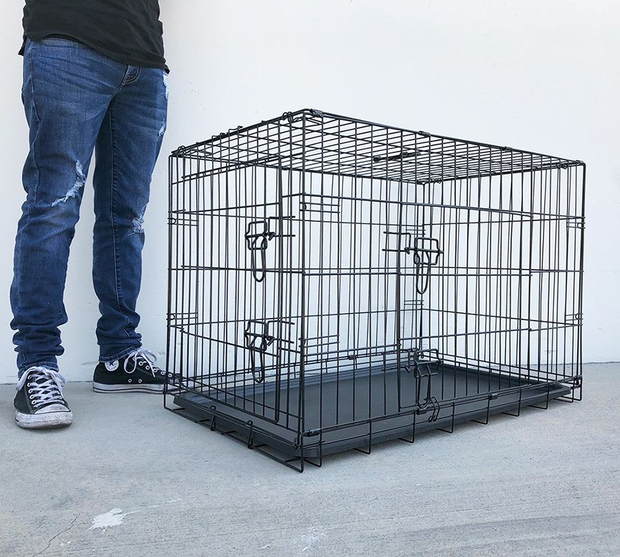 (NEW) $50 Folding 36” Dog Cage 2-Door Pet Crate Kennel w/ Tray 36”x23”x25”