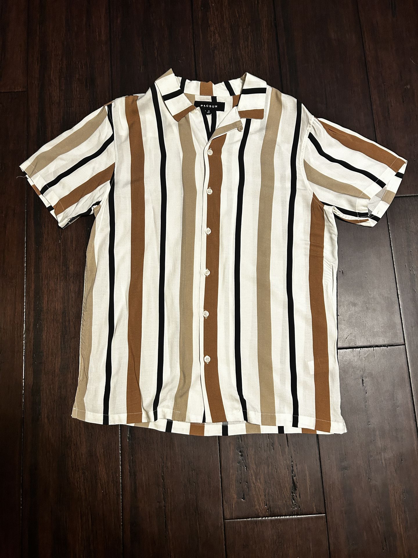 PacSun Men's Casual Striped Button Down Shirt - Tan, Black, White