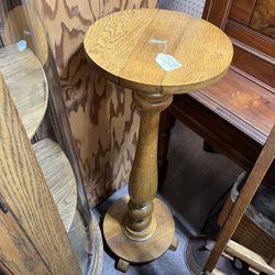 Antique Oak Pedestal Plant Stand