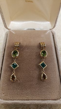 14k Yellow Gold Dangle Gemstone Earrings
