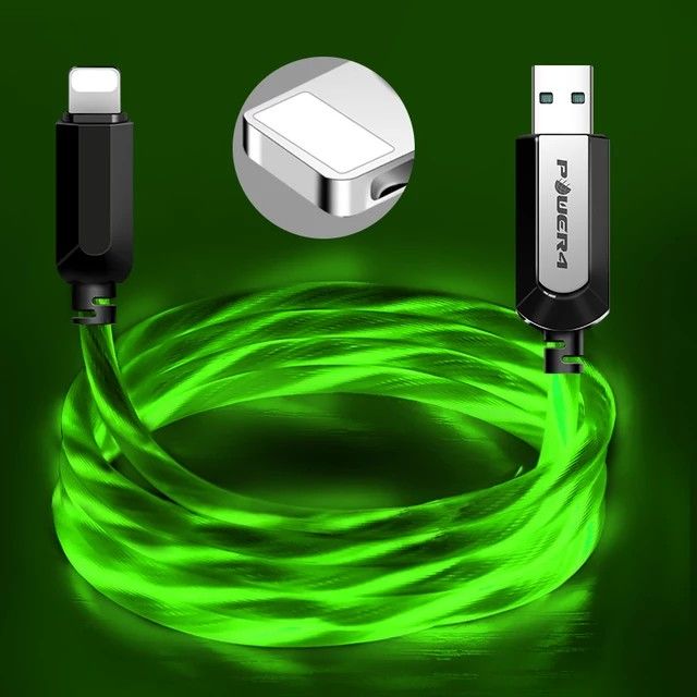 Premium quality power 4 green color led fast charging cable for Samsung type c or iphone ios.