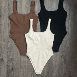 Women's 3 Piece Bodysuits Ribbed Sleeveless Square Neck Tank Tops