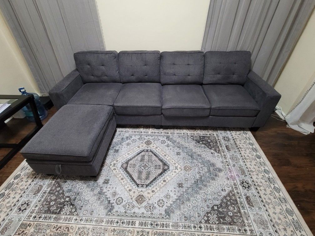 4 Seater Convertible Sectional Sofa L Shaped Couch with Storage Ottoman