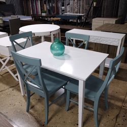 Small White And Greenish Blue Dining Set With 