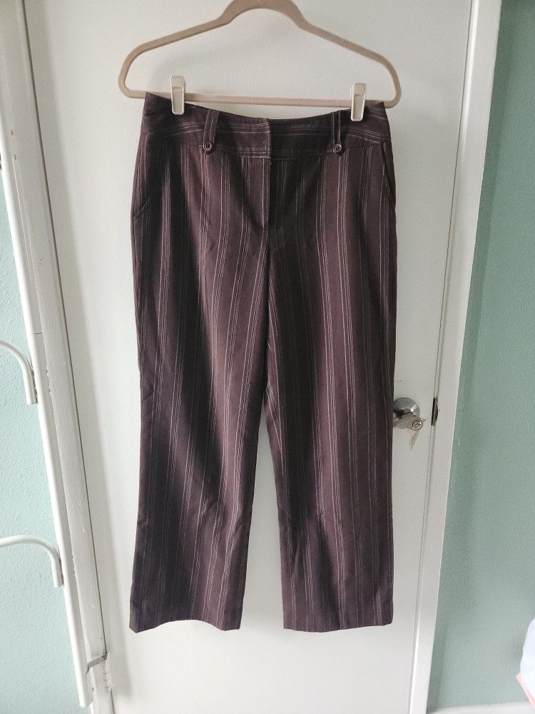 Ladies Brown Striped Dress Pants