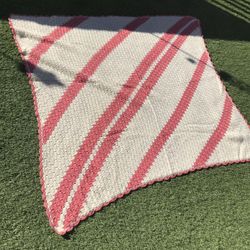 Crochet Afghan Throw Blanket Cover Pink and White 
