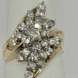Ladies 14k. Yellow Gold Diamond Waterfall Ring