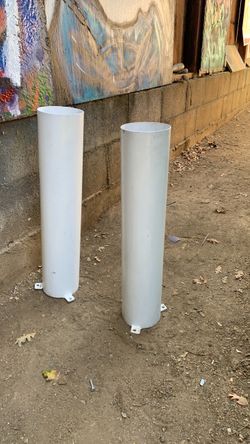 Pair of Heavy Duty White Steel Security Bollards / Post Barriers (Bolt-Down)