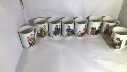 Norman Rockwell set of 8 mugs