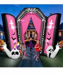 Kalolary 12.5 FT Halloween Inflatables Spooky Gravestone Outdoor Decoration Pink Tombstone Blow Up Yard Decorations Scary Inflatable for Yard Garden L