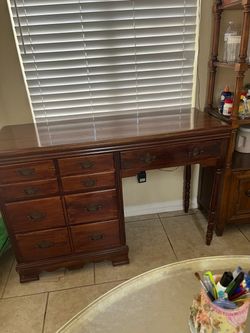 Vintage Wood Writing Desk with Drawers