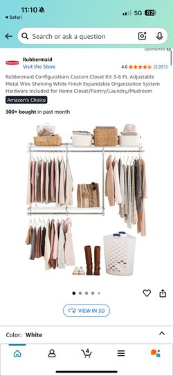 Rubbermaid closet organizer -  Kit 3-6 Ft. Adjustable Metal Wire Shelving White