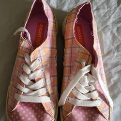 Rocket Dog Plaid Canvas Sneakers in Pink & Peach 8.5
