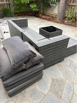 6 Piece All-Weather Wicker Outdoor Sectional Sofa Set, Modular Patio Conversation Set - DarkGrey