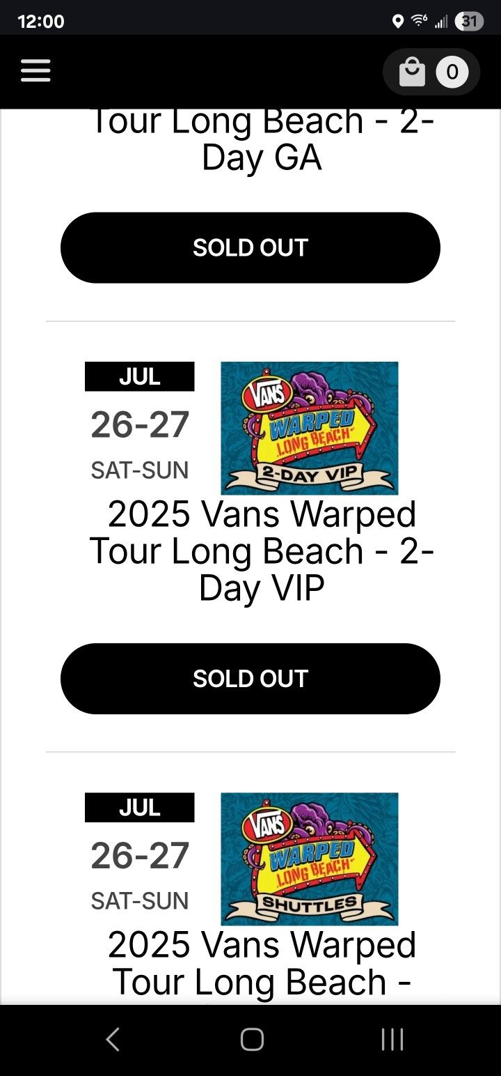 Vans Warped Tour VIP 2 Day Tickets