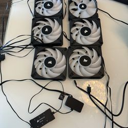 6x Corsair 120mm Fans Rgb 2000rpm With Controllers  