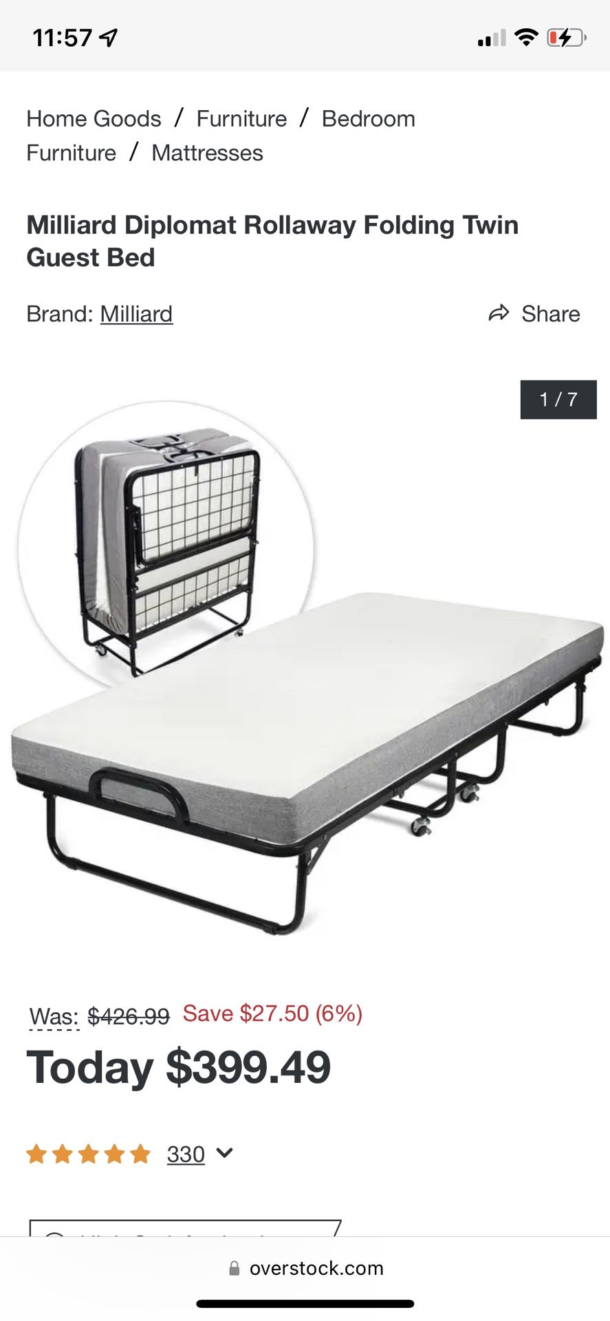 Milliard Deluxe Diplomat Rollaway Folding Twin Guest Bed - Twin Sheet Set And Comforter Included