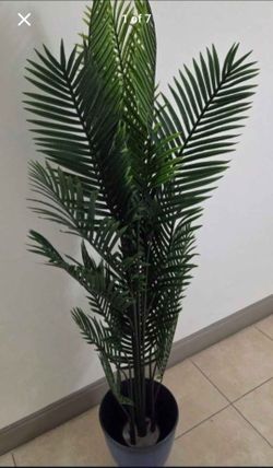 74" Faux Areca Palm in a 13" (Diameter) Blue Resin Planter @ Lasting Creations