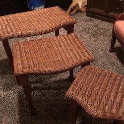 Wicker Top With Wooden Legs Three Tables