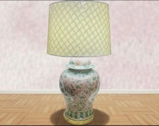 Elegant vintage Chinese porcelain lamp with intricate floral & bird motifs. Height: 27.5". Classic touch.