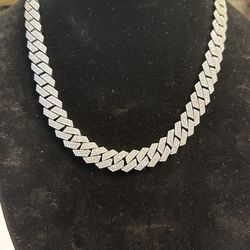 14mm 20” Silver VVs D Color Moissanite Cuban Link Chain