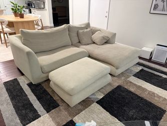 Beige Sectional Sofa with Ottoman