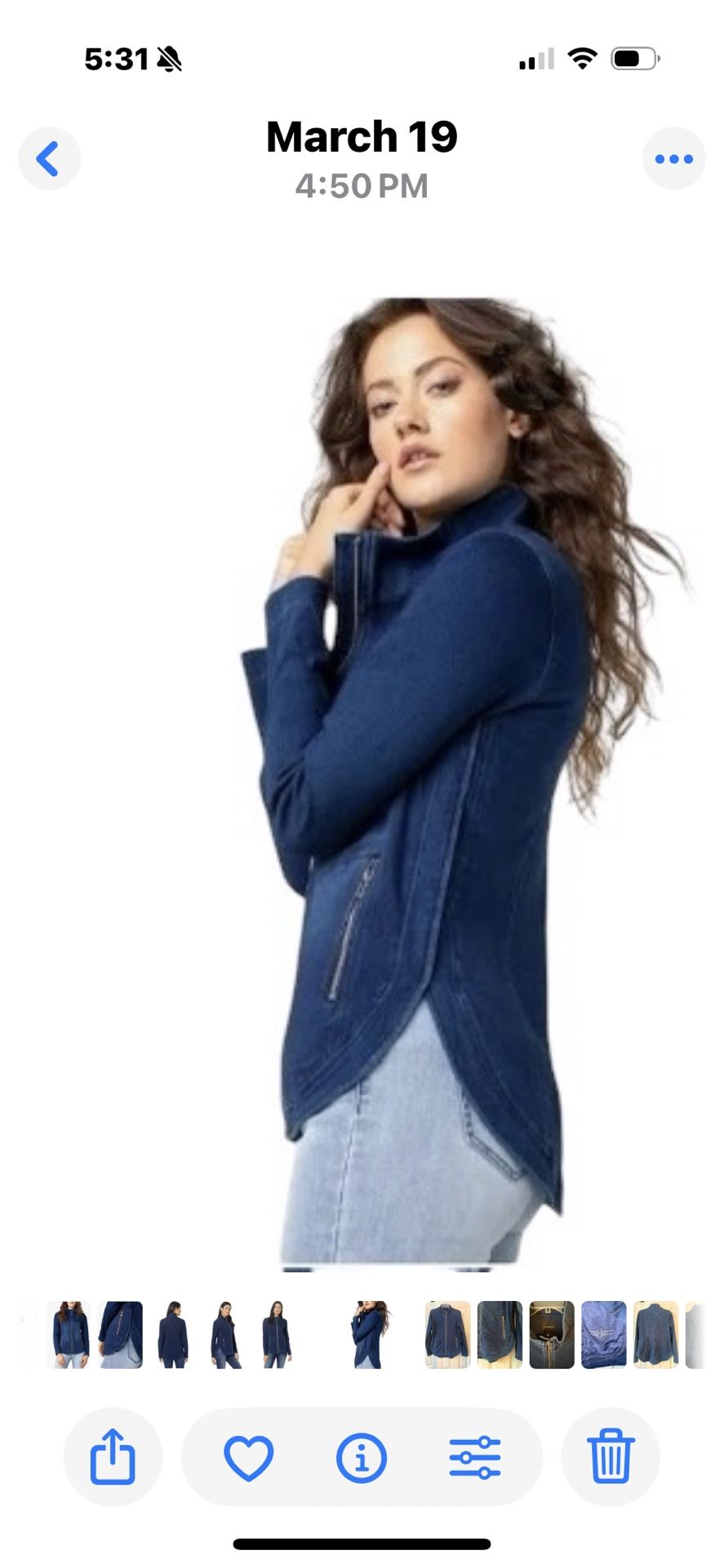 Liverpool Jeans Company Curved Hem Denim Zip Up Jacket Size Medium