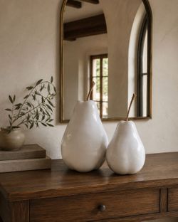 Set of 2 Oversized White Decorative Pear Sculptures