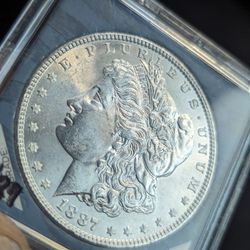 Gem B U 1887 Morgan Silver Dollar
