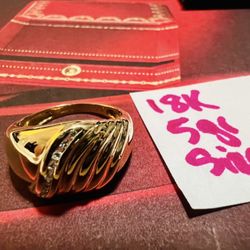 18K Solid Gold Wedding Ring NATURAL DIAMONDS 💎 STONES 5Gr Size 6.5