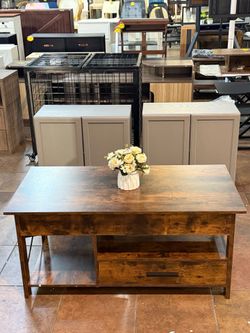 Lift Top Coffee Table, 39" Coffee Table with Storage Drawers, Hidden Compartment, Wooden Lift Tabletop Center Table for Living Room, Home(Rustic Brown