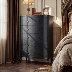 5 Drawer Chest Dresser for Bedroom, Wooden Chest of Drawers with Turned Solid Wood Legs, Modern Storage Dresser, 32.8" Wide