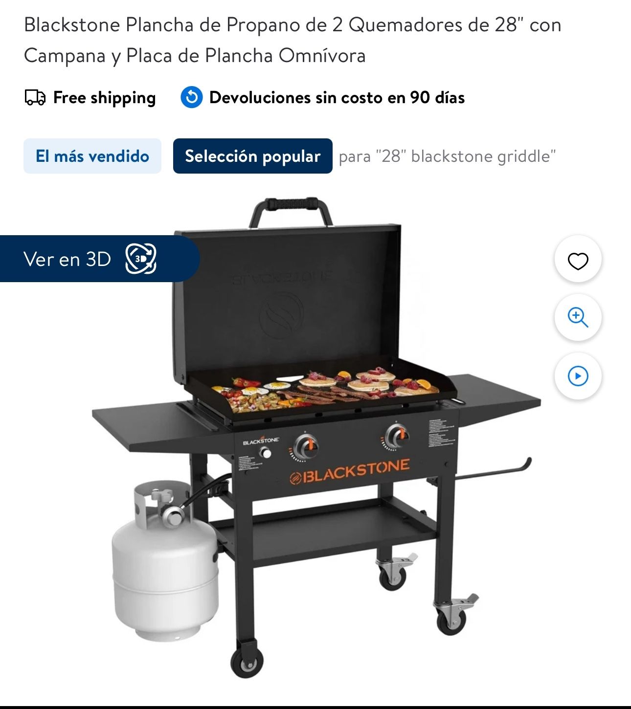 Blackstone Plancha de Propano de 2 Quemadores de 28" con Campana y Placa de Plancha Omnívora