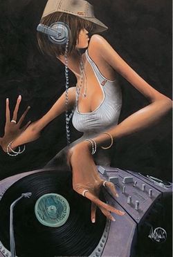 24W"x36H" DJ FREE by DAVID GARIBALDI - TECHNO MIXER TURNTABLE TURNTABLISM CANVAS