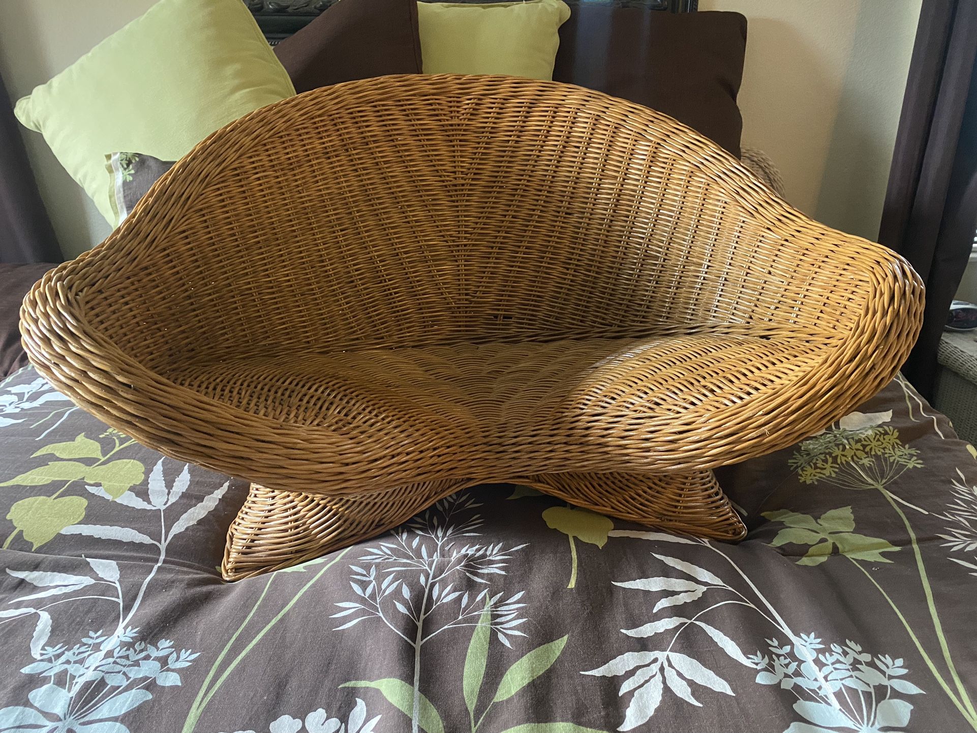 Rare Vintage Wicker Rattan Meditation Lotus Chair Low Yoga Chair